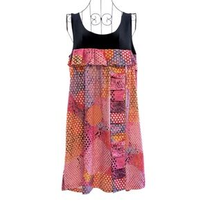 Isle Vibrant Sleeveless Patchwork Dotted Mini Ruffle Dress Size Medium